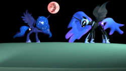Size: 1024x576 | Tagged: safe, artist:iownu142, nightmare moon, princess luna, g4, 3d, mare in the moon, moon, scared, source filmmaker