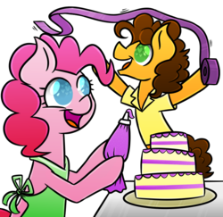 Size: 700x681 | Tagged: safe, artist:flutternutpie, cheese sandwich, pinkie pie, g4, apron, cake, clothes, female, food, male, ship:cheesepie, shipping, simple background, straight, transparent background