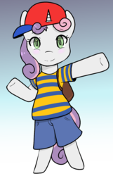 Size: 653x1014 | Tagged: safe, artist:gorillaz-24, sweetie belle, pony, g4, bipedal, earthbound, female, ness, solo