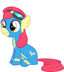 Size: 5903x6554 | Tagged: safe, artist:baronbronie, edit, apple bloom, earth pony, pony, g4, absurd resolution, accessory-less edit, clothes, costume, female, filly, foal, goggles, missing accessory, simple background, sitting, solo, transparent background, vector, wonderbolts uniform