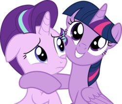 Size: 6421x5461 | Tagged: safe, artist:fruft, starlight glimmer, twilight sparkle, alicorn, pony, g4, the crystalling, absurd resolution, duo, hug, simple background, smiling, transparent background, twilight sparkle (alicorn), upper body, vector