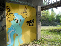 Size: 4320x3240 | Tagged: safe, artist:shinodage, lyra heartstrings, g4, daily deviation, foam finger, graffiti, hand, irl, photo, ponies in real life, solo