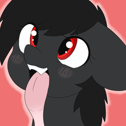 Size: 1000x1000 | Tagged: safe, artist:pegamutt, oc, oc only, oc:qetesh, bat pony, pony, blushing, cute, drool, drool string, long tongue, solo, tongue out