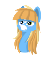 Size: 557x599 | Tagged: safe, artist:kotelen, oc, oc only, oc:pumpkin cloud, pegasus, pony, blushing, bust, digital art, female, heterochromia, lineless, mare, portrait, solo