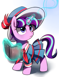Size: 1001x1300 | Tagged: safe, artist:sion-ara, snowfall frost, starlight glimmer, pony, g4, book, female, filly, filly starlight glimmer, hat, magic, solo, younger