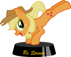 Size: 3737x3000 | Tagged: safe, artist:brisineo, applejack, earth pony, pony, fallout equestria, g4, buck, bucking, fanfic, fanfic art, female, hat, hooves, kick, kicking, mare, ministry mares, ministry mares statuette, open mouth, simple background, solo, statuette, text, transparent background