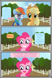 Size: 3254x4837 | Tagged: safe, artist:gutovi, applejack, pinkie pie, rainbow dash, pony, comic:why me!?, g4, comic, female, high res, lesbian, mare, ship:appledash, shipping