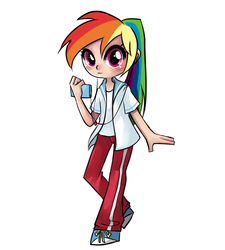 Size: 900x1000 | Tagged: safe, artist:chch, rainbow dash, human, g4, earbuds, female, humanized, mp3 player, solo