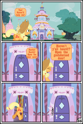 Size: 3254x4837 | Tagged: safe, artist:gutovi, applejack, rarity, pony, comic:why me!?, g4, applebutt, butt, carousel boutique, comic, high res, plot