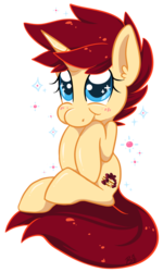 Size: 785x1308 | Tagged: safe, artist:bloodorangepancakes, oc, oc only, oc:ruby pancakes, pony, unicorn, cute, female, hooves to the chest, mare, solo