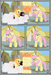 Size: 3254x4837 | Tagged: safe, artist:gutovi, applejack, fluttershy, pony, sheep, comic:why me!?, g4, black sheep, comic, female, high res, lesbian, mare, ship:appleshy, shipping, signature