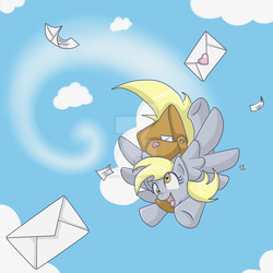 Size: 1024x1024 | Tagged: safe, artist:yoshimarsart, derpy hooves, pegasus, pony, g4, female, flying, letter, mailbag, mare, open mouth, solo, watermark