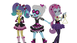 Size: 1024x571 | Tagged: safe, artist:vicky181, photo finish, pixel pizazz, violet blurr, equestria girls, g4, female, simple background, the snapshots, trio, trio female, white background