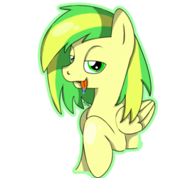 Size: 517x526 | Tagged: safe, artist:kotelen, oc, oc only, oc:wooden toaster, pegasus, pony, bedroom eyes, drool, drool string, female, glaze, looking at you, open mouth, solo, tongue out