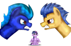 Size: 1157x746 | Tagged: safe, artist:kotelen, flash sentry, twilight sparkle, oc, oc:flyghtning, alicorn, pony, g4, fight, floppy ears, love, twilight sparkle (alicorn)