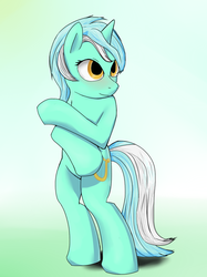 Size: 746x1000 | Tagged: safe, artist:ch33zus, lyra heartstrings, pony, g4, bipedal, blushing, female, solo