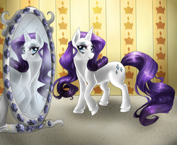 Size: 2200x1800 | Tagged: safe, artist:chocori, rarity, pony, unicorn, g4, female, mare, mirror, reflection, solo