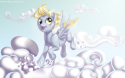 Size: 1280x800 | Tagged: safe, artist:mohawkmax, derpy hooves, pegasus, pony, g4, cloud, female, mare, solo