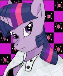 Size: 537x650 | Tagged: safe, artist:eulicious, twilight sparkle, anthro, g4, clothes, cutie mark, jacket, looking at you