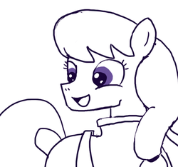 Size: 640x600 | Tagged: safe, artist:ficficponyfic, oc, oc only, oc:hope blossoms, earth pony, pony, colt quest, adult, clothes, female, happy, mare, monochrome, ponytail, robe, smiling, solo, story included, talking