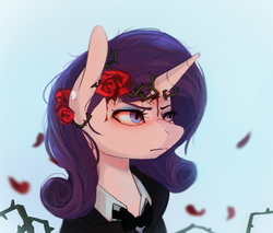 Size: 1172x1000 | Tagged: safe, artist:asianpony, rarity, pony, unicorn, g4, blood, bowtie, clothes, crown of thorns, female, floral head wreath, flower, rose, solo