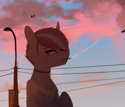 Size: 1280x1097 | Tagged: safe, artist:asianpony, oc, oc only, oc:lino, cigarette, clothes, jewelry, necklace, power line, shirt, smoking, solo