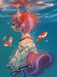 Size: 1100x1470 | Tagged: safe, artist:asianpony, oc, oc only, oc:lino, fish, clothes, solo, underwater