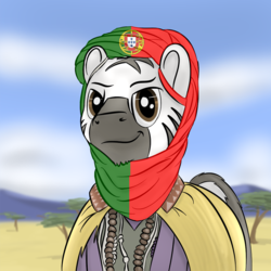Size: 1000x1000 | Tagged: safe, artist:gamesadict, edit, pony, zebra, /int/, /pol/, clothes, flag of portugal, headscarf, male, meme, ponified, portugal, quadrupedal, scarf, smiling, smirk, solo, stallion, t. alberto barbosa, we wuz kings, zoomorphic