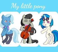 Size: 720x642 | Tagged: safe, artist:paro, dj pon-3, octavia melody, trixie, vinyl scratch, pony, g4, bipedal, cute, diatrixes, tavibetes, vinylbetes