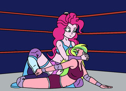 Size: 1028x750 | Tagged: safe, artist:avispaneitor, lemon zest, pinkie pie, equestria girls, g4, belly button, midriff, wrestling