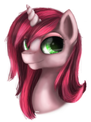 Size: 454x608 | Tagged: safe, artist:kotelen, oc, oc only, oc:akuma, pony, unicorn, green eyes, pink, portrait, solo