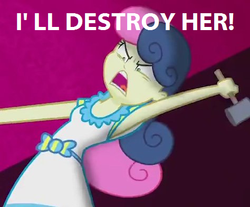 Size: 474x392 | Tagged: safe, edit, edited screencap, screencap, bon bon, sweetie drops, all's fair in love & friendship games, equestria girls, g4, cropped, female, hammer, i'll destroy her, open mouth, solo