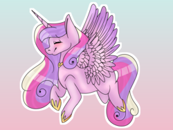 Size: 3264x2448 | Tagged: safe, artist:pastelpastrycake, princess cadance, g4, eyes closed, female, flying, high res, missing cutie mark, solo