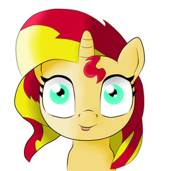 Size: 1024x1024 | Tagged: safe, artist:baudolinoii1519, sunset shimmer, pony, unicorn, g4, female, looking at you, silly, silly pony, simple background, solo, tongue out