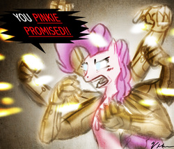 Size: 1440x1224 | Tagged: safe, artist:tarantad0, pinkie pie, earth pony, anthro, g4, asura's wrath, crossover, pinkie promise