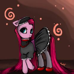 Size: 1701x1701 | Tagged: safe, artist:ayeletshemtov, pinkie pie, earth pony, pony, g4, clothes, dress, female, maid, mary janes, pinkamena diane pie, shoes, solo, stockings