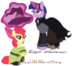 Size: 1348x1210 | Tagged: safe, artist:ellissummer, artist:mother-of-trolls, apple bloom, twilight sparkle, earth pony, pony, g4, discworld, duo, granny weatherwax, tiffany aching