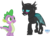 Size: 9462x6834 | Tagged: safe, artist:dnastudiobrony, spike, thorax, changeling, g4, the times they are a changeling, absurd resolution, black sclera, blushing, changeling x dragon, cute, floppy ears, gay, male, raised hoof, ship:thoraxspike, shipping, simple background, smiling, spikeling, transparent background, vector