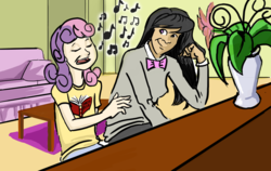 Size: 1002x632 | Tagged: safe, artist:samoschristina, octavia melody, sweetie belle, human, g4, humanized, musical instrument, piano