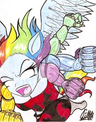 Size: 1360x1733 | Tagged: safe, artist:le-okami, rainbow dash, asura, anthro, g4, ambiguous facial structure, asura's wrath, crossover, female, solo