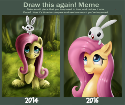 Size: 743x620 | Tagged: safe, artist:reillyington86, angel bunny, fluttershy, g4, 2014, 2016, meme, portrait, remake