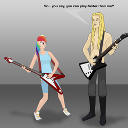 Size: 2048x2048 | Tagged: safe, artist:homer1208, rainbow dash, human, g4, 1000 hours in ms paint, dethklok, duo, flying v, guitar, humanized, metalocalypse, ms paint, musical instrument, shoes, skwisgaar skwigelf, sneakers