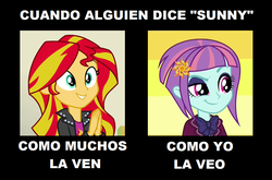 Size: 1036x684 | Tagged: safe, artist:3d4d, sunny flare, sunset shimmer, equestria girls, g4, comparison, spanish, translated in the comments