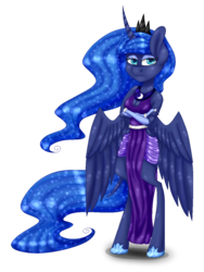 Size: 920x1226 | Tagged: safe, artist:galopade, princess luna, anthro, unguligrade anthro, g4, clothes, crossed arms, dress, female, pixel art, simple background, solo, spread wings, transparent background