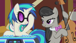 Size: 1920x1080 | Tagged: safe, screencap, dj pon-3, octavia melody, vinyl scratch, pony, g4, slice of life (episode), best friends, bow (instrument), cello, cello bow, just friends, musical instrument, not gay, turntable