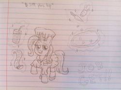 Size: 1280x956 | Tagged: safe, artist:petea-copine, trixie, pony, unicorn, g4, clothes, cook, female, food, lined paper, mare, sketch, solo, traditional art, waitress