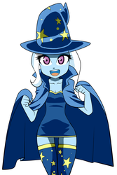 Size: 800x1200 | Tagged: safe, artist:nekojackun, trixie, equestria girls, g4, cape, clothes, dress, female, hat, minidress, simple background, solo, trixie's cape, trixie's hat, white background