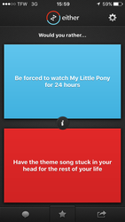 Size: 640x1136 | Tagged: safe, pony, either app, game, phone, question, text, theme song, would you rather