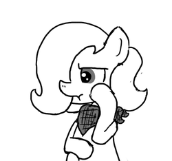 Size: 640x600 | Tagged: safe, artist:ficficponyfic, oc, oc only, oc:emerald jewel, colt quest, bandana, child, colt, foal, frown, frustrated, hair over one eye, male, monochrome, rubbing, solo focus, story included