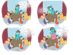 Size: 2048x1536 | Tagged: safe, artist:fluffsplosion, fluffy pony, book, box, comic, confused, crowd, eyes closed, shocked, soapbox